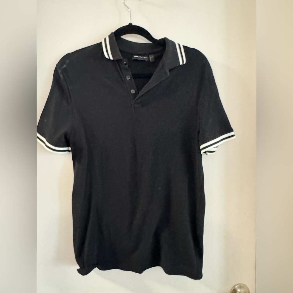 ASOS Design Polo Shirt Mens Small Short Sleeve Black white stripped NWOT